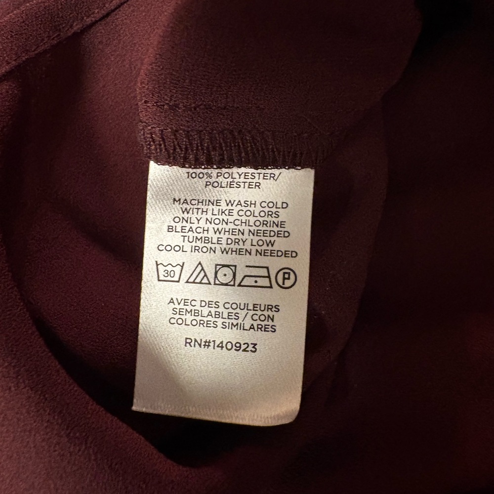 LOFT Burgundy Sheer Dotted-Yoke Long-Sleeve Peasant Top Size S - Picture 11 of 11